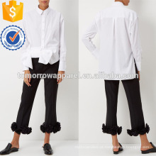 Camisa de algodão branco popeline assimétrica manufatura atacado moda feminina vestuário (t4036b)